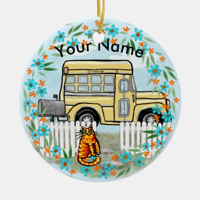 Schulbus Day individuelle Name Keramik Ornament (Vorne)