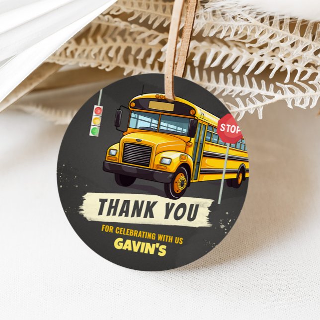 Schulbus Geburtstagsparty Geschenkanhänger (School Bus Birthday Party Round Favor Tags)