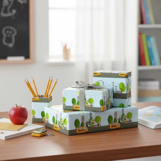 Schulbus in der Stadt Geschenkpapier (Von Creator hochgeladen)