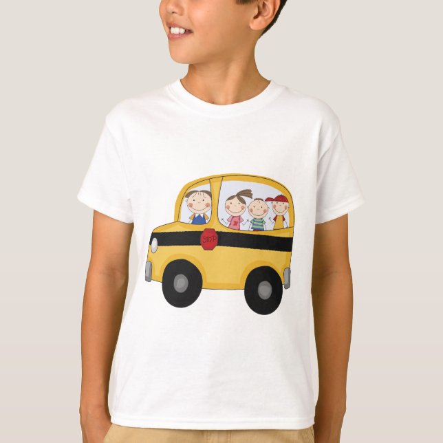 Schulbus mit T - Shirt und Geschenken für Kinder (Vorderseite)