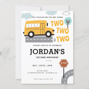 Schulbus Zweites Geburtstagsrad im Party Einladung