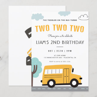 Schulbus Zweites Geburtstagsrad im Party Einladung