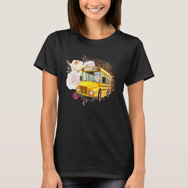 Schulbusfahrer Blume Leopard Niedliche Frauen Männ T-Shirt (Vorderseite)
