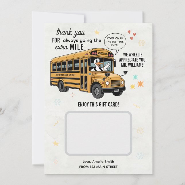Schulbusfahrer Dankeschön Geschenkkartenhalter Dankeskarte (Vorderseite)
