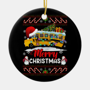Schulbusfahrer frohe Weihnachtsbeleuchtung Weihnac Keramik Ornament