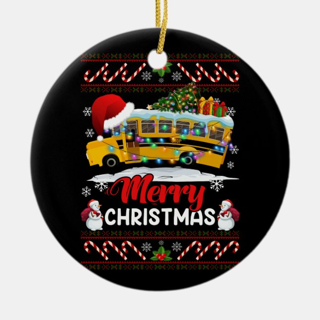 Schulbusfahrer frohe Weihnachtsbeleuchtung Weihnac Keramik Ornament (Vorne)