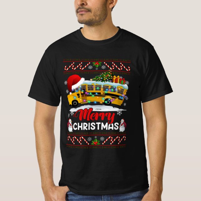 Schulbusfahrer frohe Weihnachtsbeleuchtung Weihnac T-Shirt (Vorderseite)
