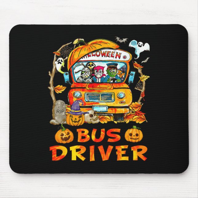 Schulbusfahrer Pumpkin Saison Skeleton Fall Hal Mousepad (Vorne)