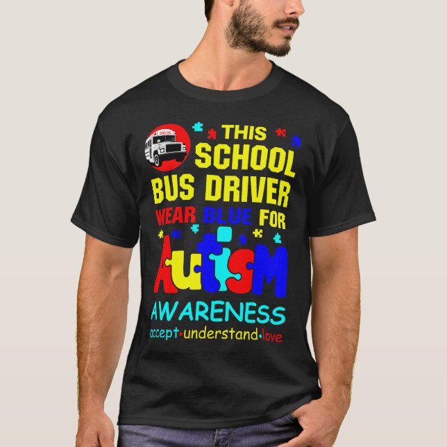 Schulbusfahrer tragen Blauer für Autismus-Bewussts T-Shirt (Vorderseite)