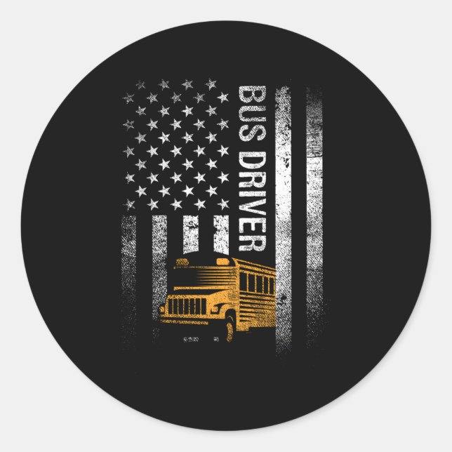 Schulbusfahrer USA - amerikanischer Flag-Busfahrer Runder Aufkleber (Vorderseite)