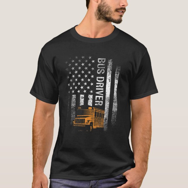 Schulbusfahrer USA Flag Funny Bus Drift T-Shirt (Vorderseite)