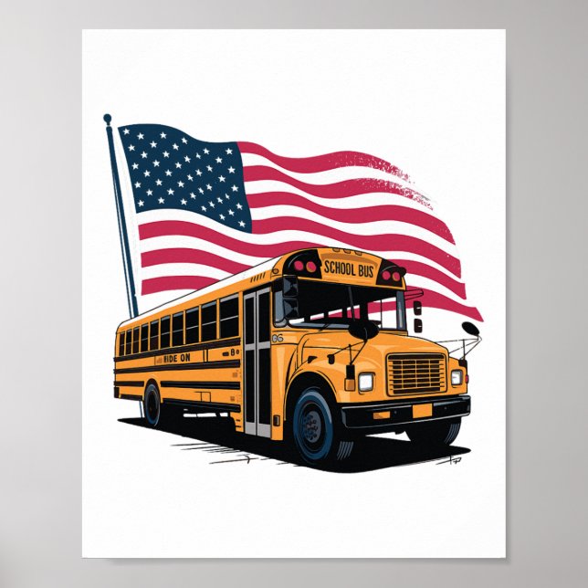 Schulbusfahrer USA-Flagge  Poster (Vorne)