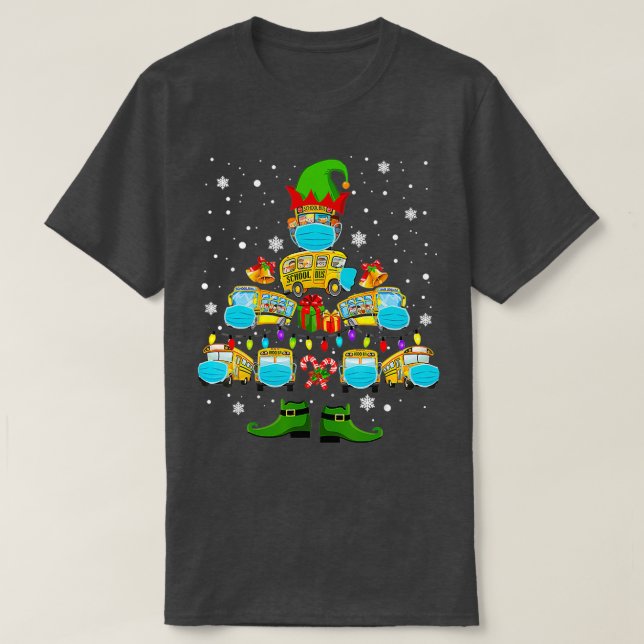 Schulbusfahrer Weihnachtsbaum Funny T-Shirt (Design vorne)