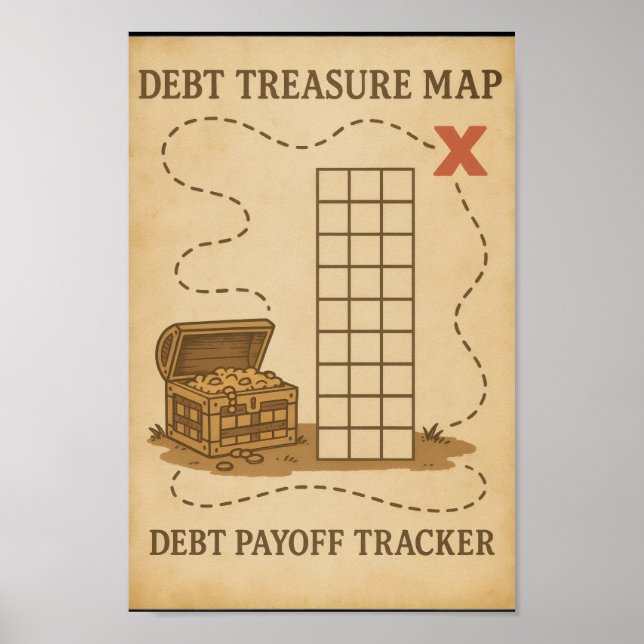 Schulden Treasmap Payoff Tracker Game Vintag Poster (Vorne)