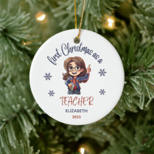 Schule 1 Weihnachtslehrer Niedlicher Geschenkname Keramik Ornament