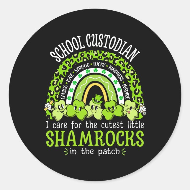 Schule Custodian St Patricks Day Kleeblatts School Runder Aufkleber (Vorderseite)