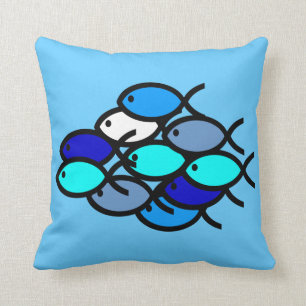 Schule der christlichen Fisch-Symbole - Blau - Kissen