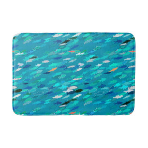 Schule der Fische, Blau, Weiß, Türkis Badematte