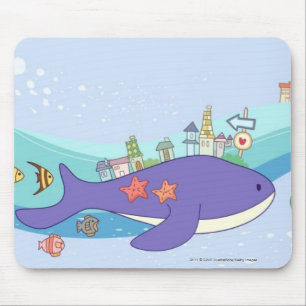 Schule der Fische, die in der Unterwasserstadt Mousepad