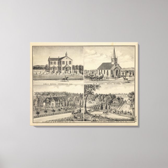 Schule, Kirche, Residenzen, Yolo Co Leinwanddruck (Vorderseite)