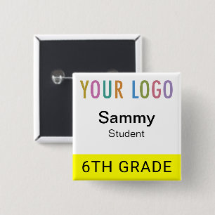 Schüler Namensschild Knopf mit Schul-Logo Gelb Button