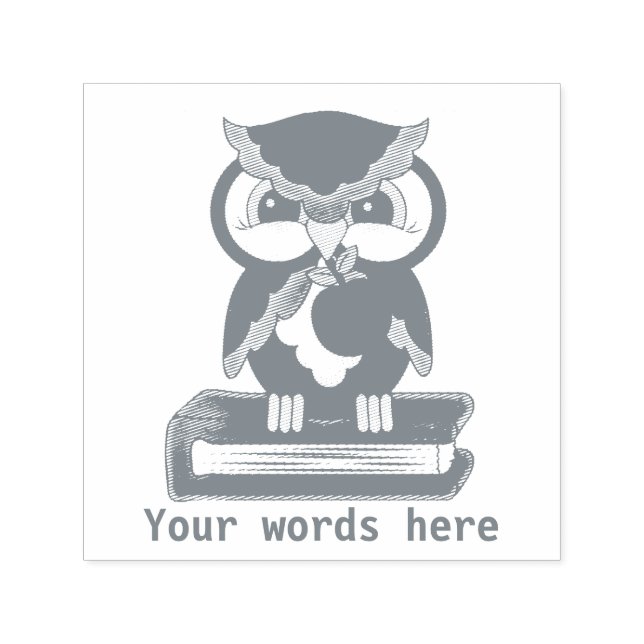 Schuleule grau hinzufügen Worte Briefmarke Permastempel (Design)