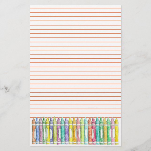 Schulfarbe Crayon Lehrer Orange Lined Briefpapier (Vorderseite)