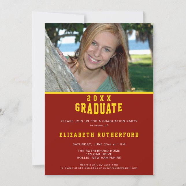 Schulfarben 20XX Graduate Foto Card Einladung (Vorderseite)