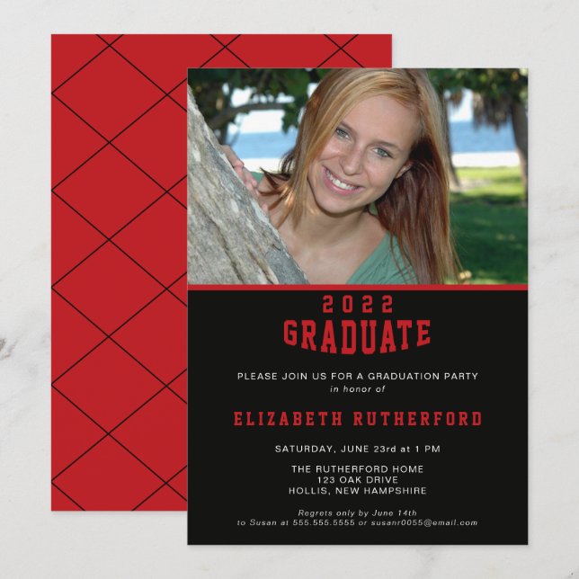 Schulfarben 20XX Graduate Foto Card Einladung (Vorne/Hinten)