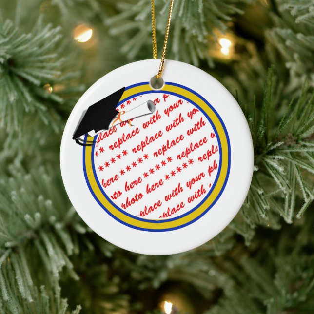 Schulfarben Blue & Gold Abschluss Keramik Ornament (Baum)