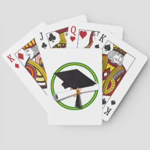 Schulfarben Green & Gold Grad Cap mit Diplom Spielkarten