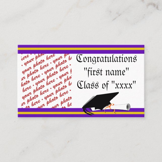 Schulfarben Lila- und Gold-Abschluss-Rahmen Telefonnummerkarte (Vorderseite)