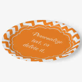 Schulfarben-Monogramm Zickzack Orange-White- Pappteller