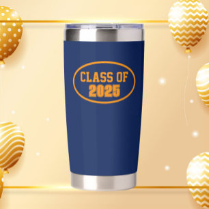 Schulfarben Navy Blau und Orange Abschlussjahr Thermobecher