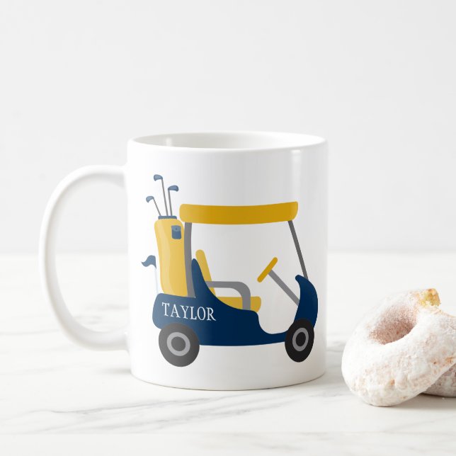 Schulfarben - Navy Blue & Gold Golf Cart Kaffeetasse (Mit Donut)