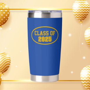 Schulfarben Royal Blau und Gold Abschlussjahr Thermobecher