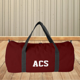 Schulfarben und -buchstaben in Maroon und Weiß Duffle Bag