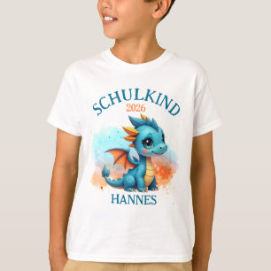 Schulkind 2026 Niedlicher Babydrache blau orange  T-Shirt