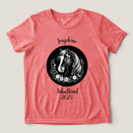 Schulkind 2026 - Pferd mit Blumen - schwarz weiß | Tri-Blend Shirt