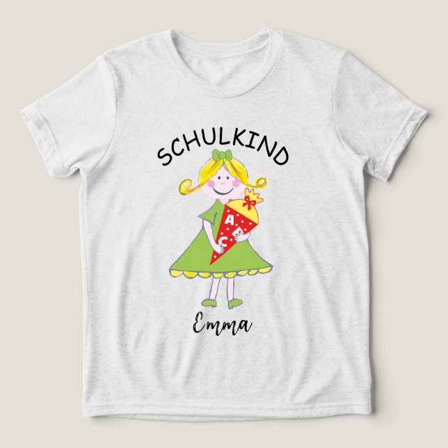 Schulkind - Mädchen mit Schultüte - grün 1 | Tri-Blend Shirt (Design Vorderseite)