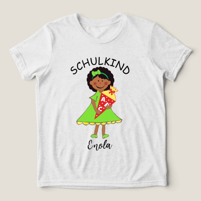 Schulkind - Mädchen mit Schultüte - grün 2 | Tri-Blend Shirt (Design Vorderseite)