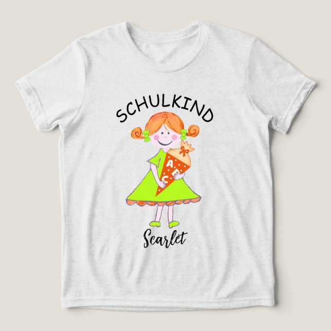 Schulkind - Mädchen mit Schultüte - grün 3 | Tri-Blend Shirt (Design Vorderseite)