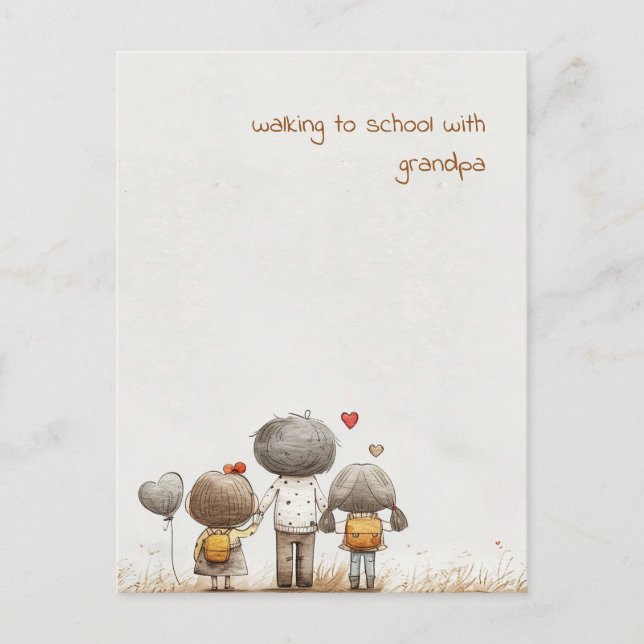 Schulkinder mit Großvater Postkarte (Vorderseite)