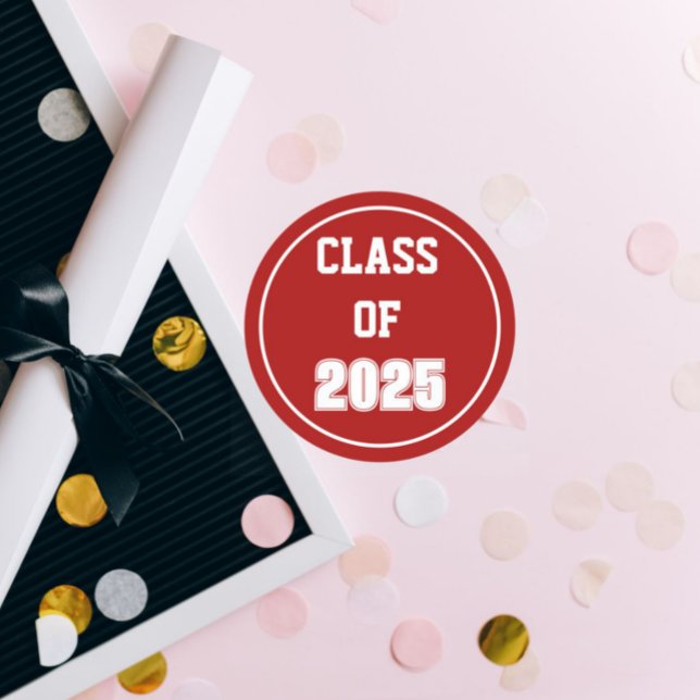 Schulklasse Rot und Weiß Runder Aufkleber (In Situ Graduation)