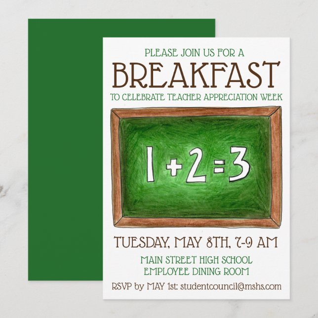 Schulklassenzimmer Chalkboard Lehrer Wertschätzung Einladung (Vorne/Hinten)