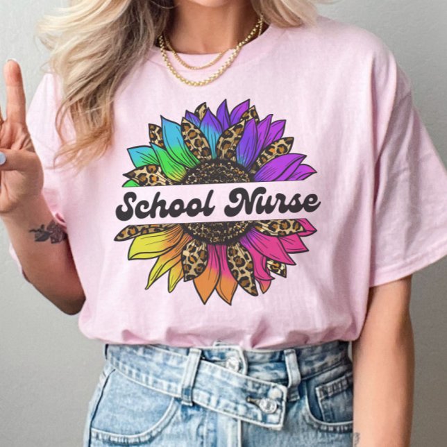 Schulkrankenberuf Rainbow Sonnenblume T-Shirt (School Nurse Profession Rainbow Sunflower T-Shirt
)