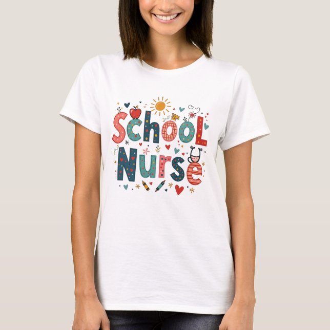 Schulkrankenkur - Niedliches farbiges Design T-Shirt (Vorderseite)