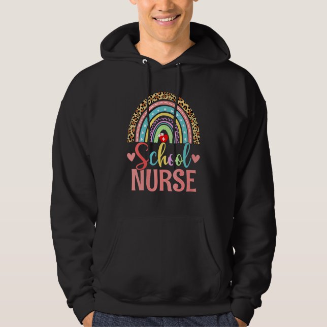 Schulkrankenschwester Boho Regenbogen Leopard Kran Hoodie (Vorderseite)
