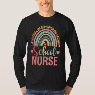 Schulkrankenschwester Boho Regenbogen Leopard Kran T-Shirt