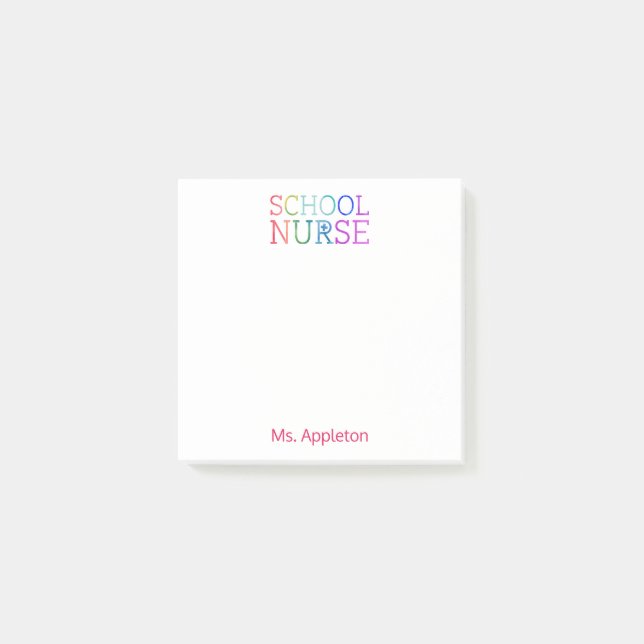 Schulkrankenschwester-personalisierter Spaß-bunte Post-it Klebezettel (Vorderseite)